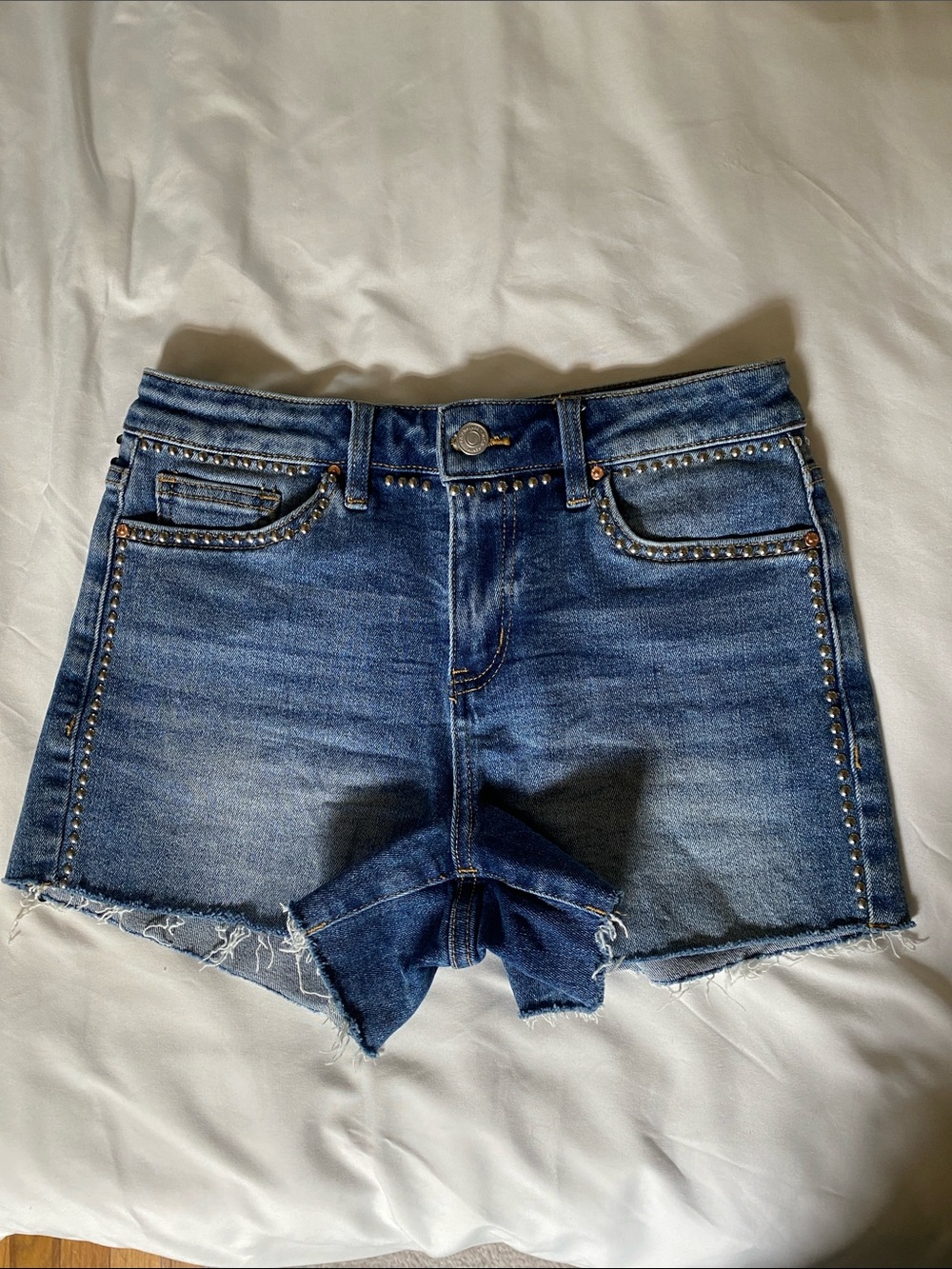 Studded denim shorts
